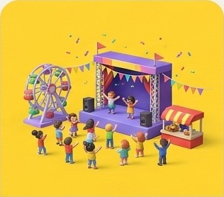 축제 AI체험행사 - 축제 무대와 아이들 이미지